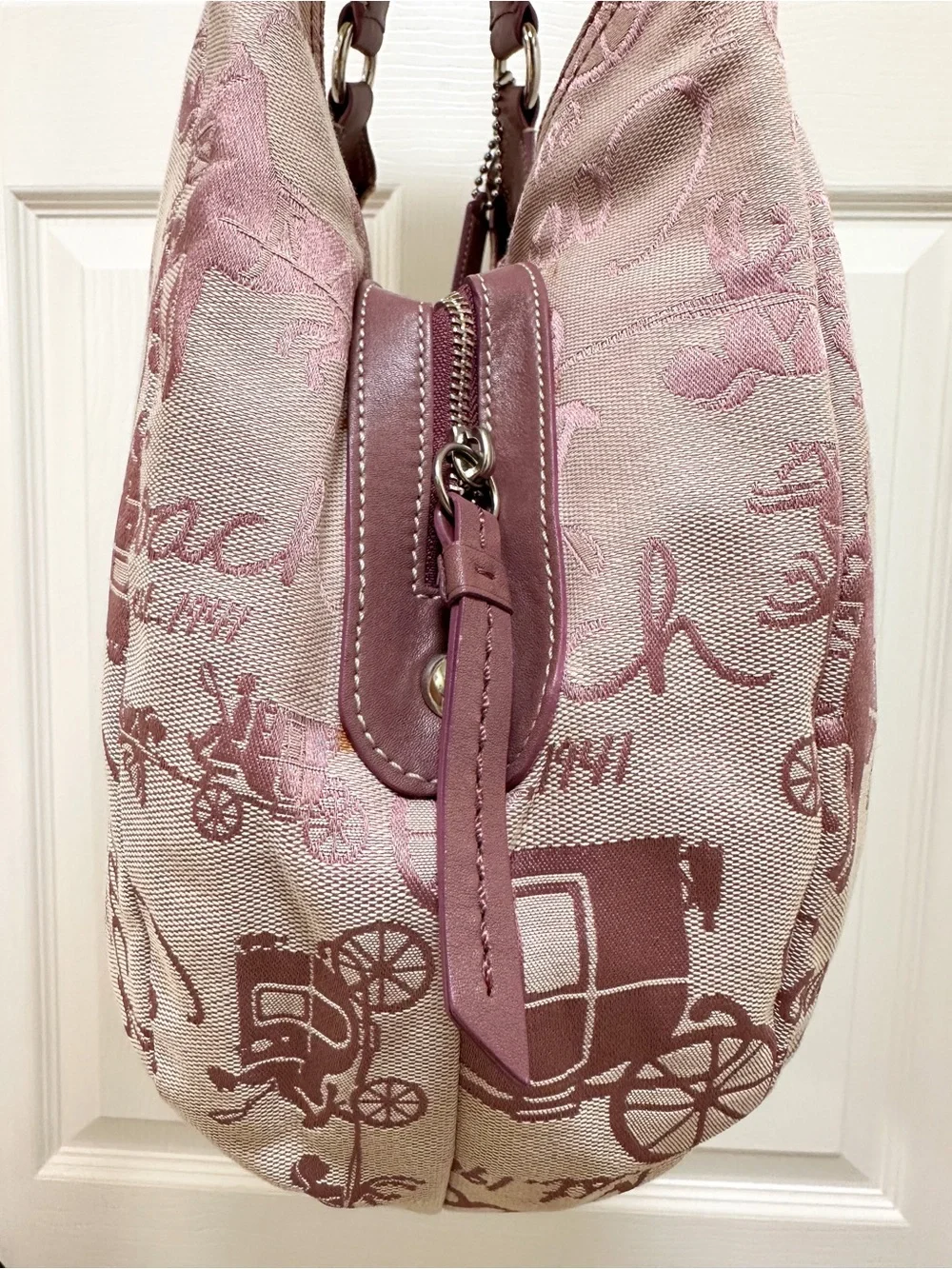 Coach Soho Lyn Horse & Carriage Pink Jacquard & Leather Trim Large Hobo Y2K